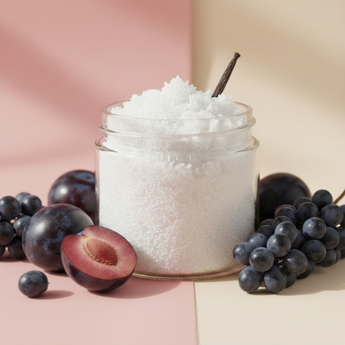 Black Plum Noir Body Scrub Travel Size with dark plums and dark grapes