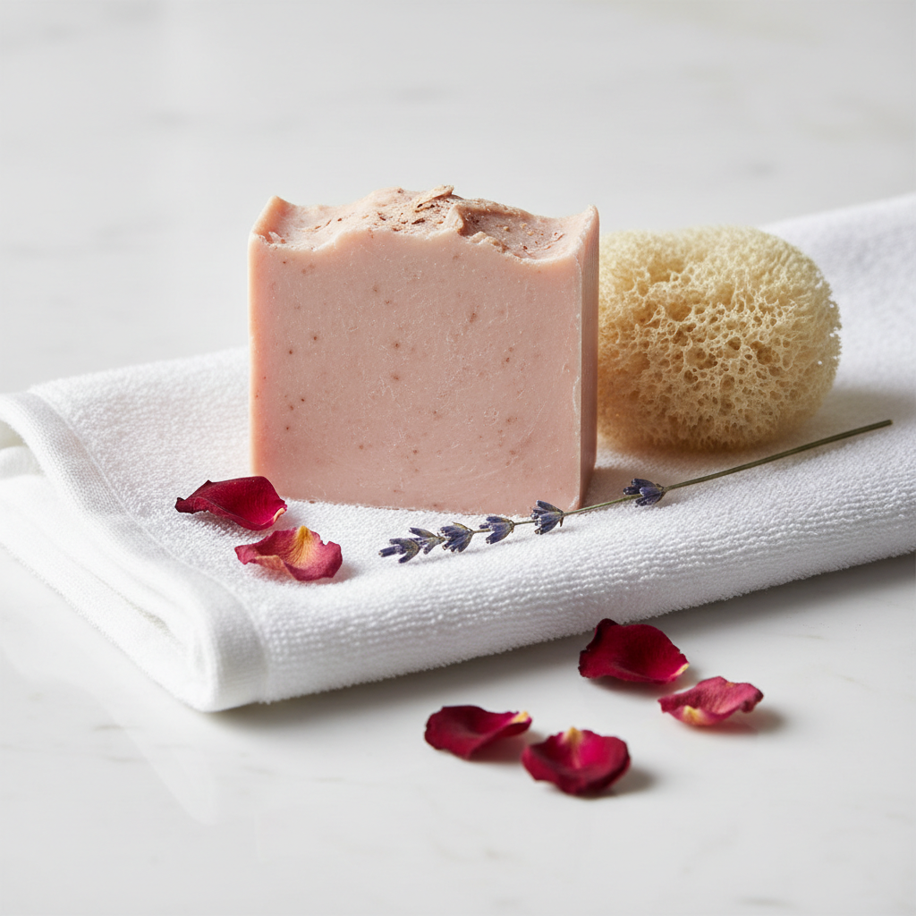 Rose Milk Beauty Bar - blush pink soap bar with rose petals and lavender