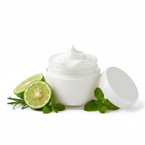 Bergamot Solstice Body Lotion Travel Size - clear glass jar with white lid
