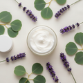 Exhale & Unwind Body Lotion Travel Size - clear glass jar with white lid, lavender and eucalyptus