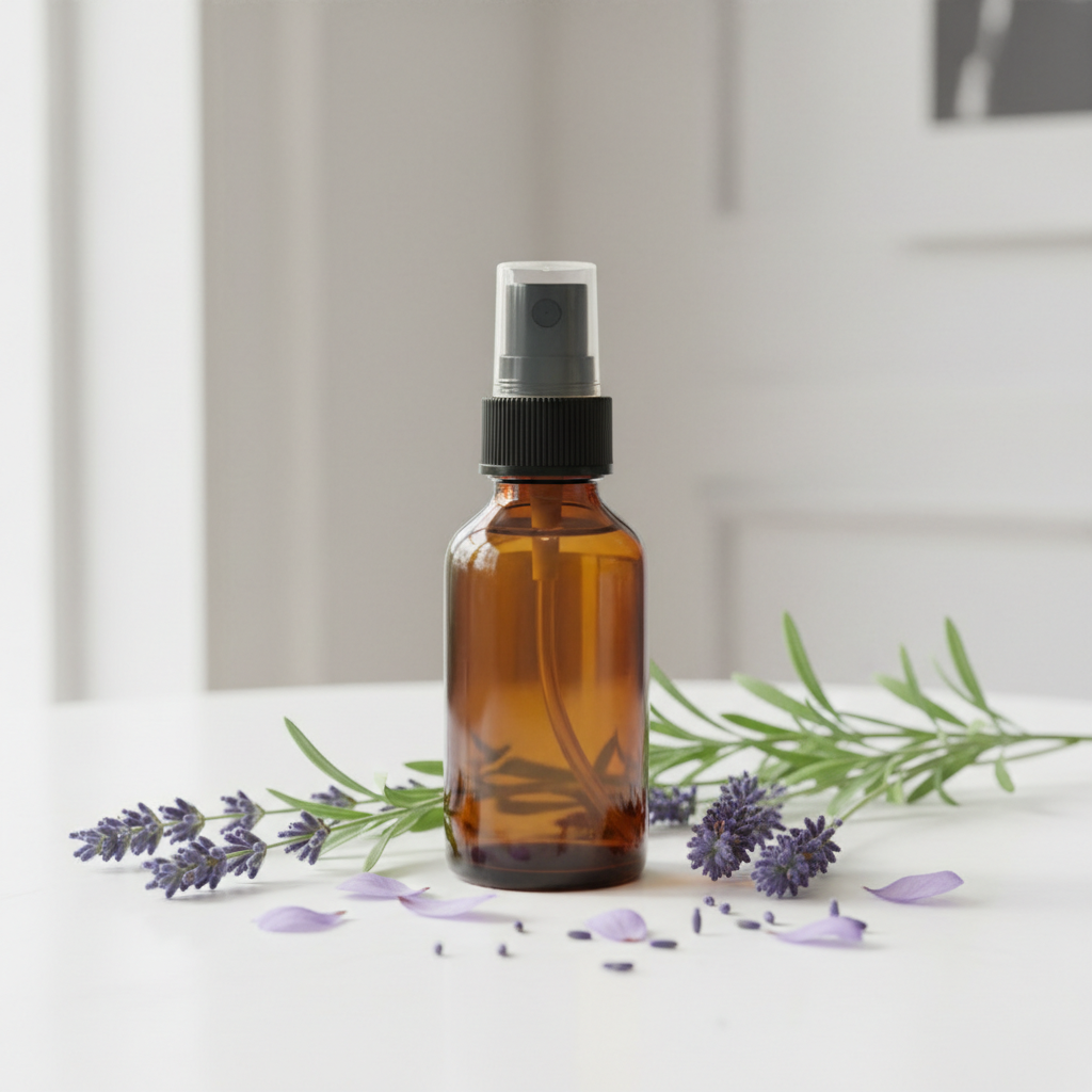 Purple Calm Room Mist - amber bottle with lavender and purple florals