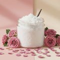 I Am Woman Body Scrub Travel Size with pink roses and gold ring props
