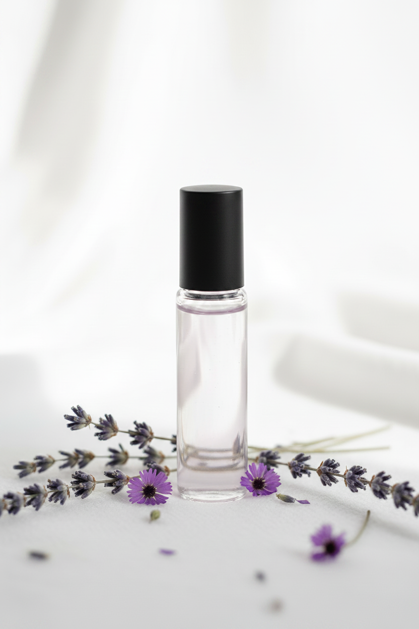 Lavender Roller Ball Oil clear glass 1/3 oz with black cap