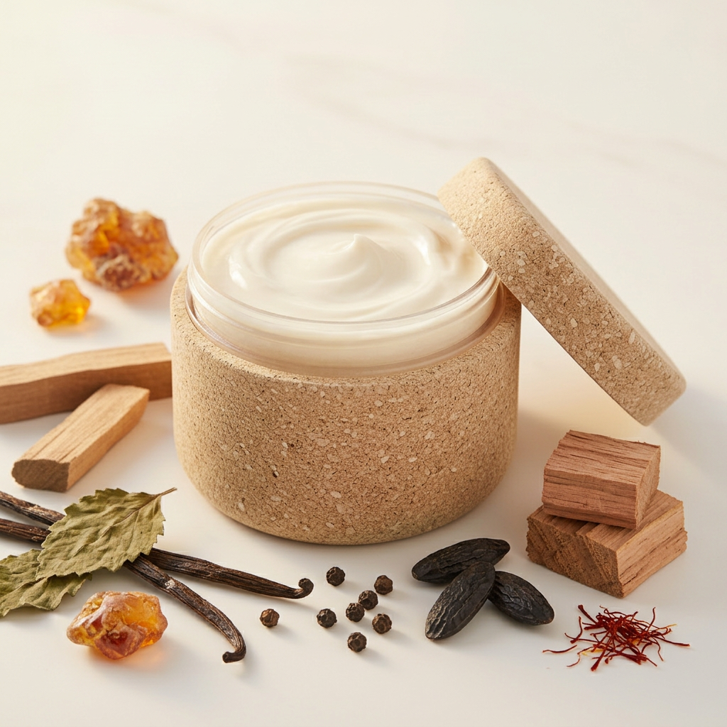 Sinful Allure lotion with matching natural rice-husk jar and lid